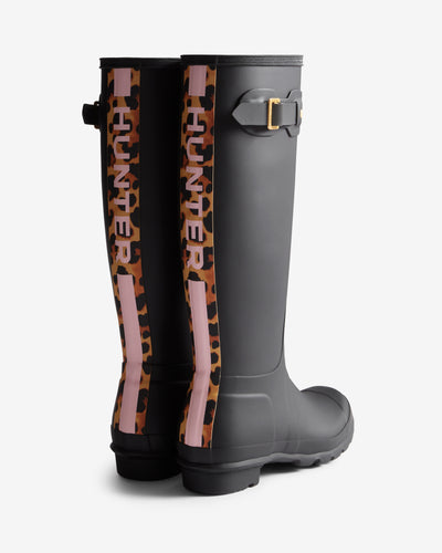 Women's Leopard Print Backstrap Tall Wellington Boots