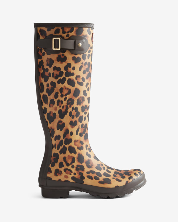 Displays the Leopard Print 'Hunter' branded Women's Original Tall Wellington Boot