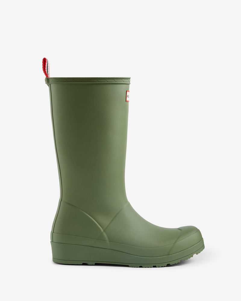 Displays the Lichen Green 'Hunter' branded Women's Play Tall Wellington Boot