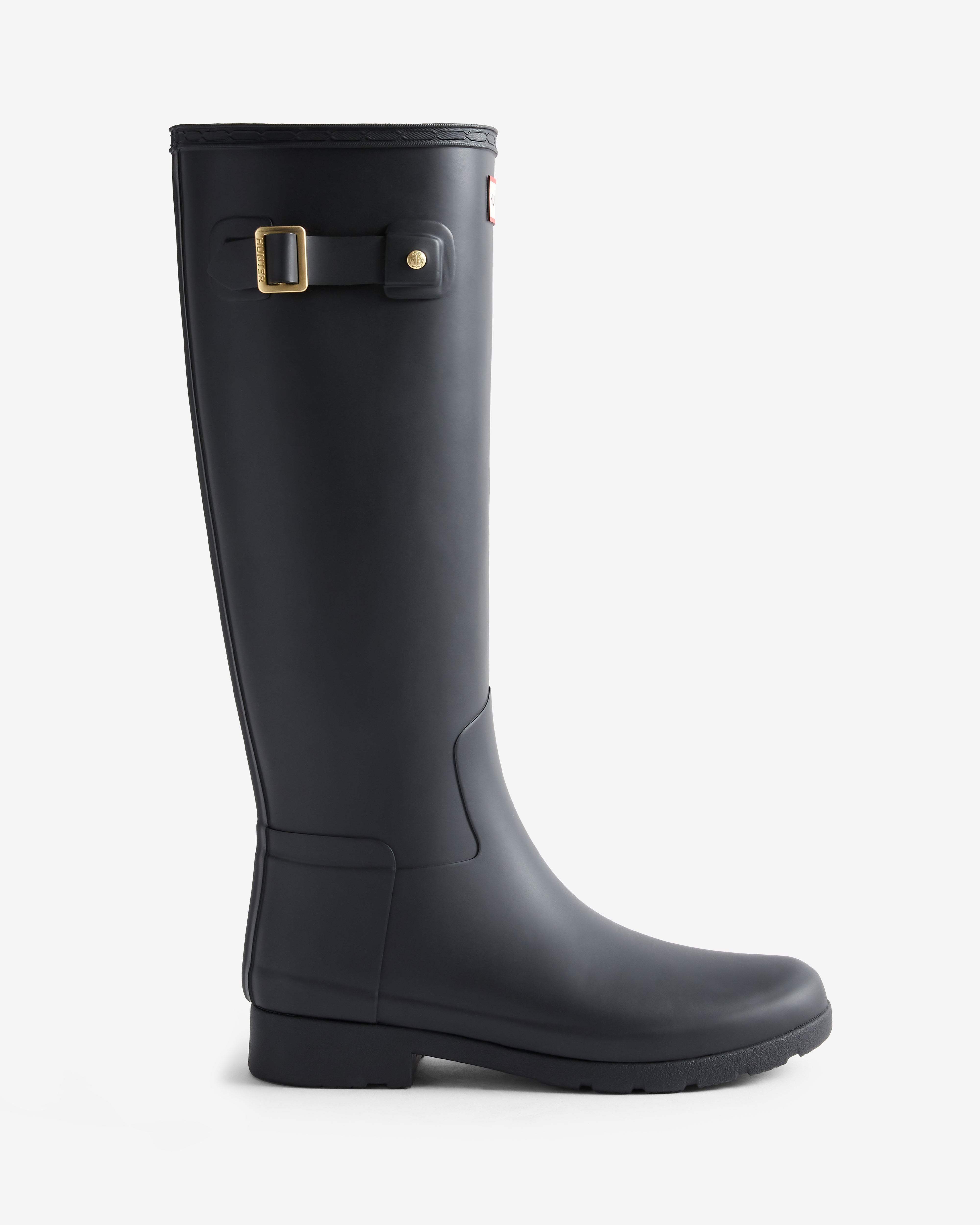 Womens Black Refined Gold Trim Tall Boot – Hunter Boots UK