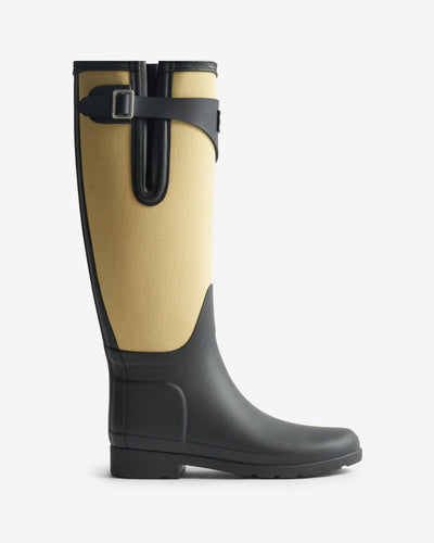 Women's Black Refined Tall Canvas Wellington Boot