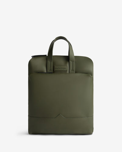 Displays the Green Islay 'Hunter' branded Pu Commuter Backpack