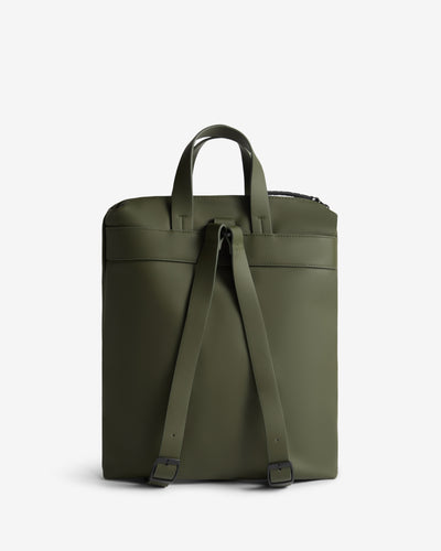 Displays the Green Islay 'Hunter' branded Pu Commuter Backpack